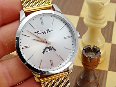 THOMAS SABO 42mm Man's Moon Phase Gold Mesh Bracelet Designer Wristwatch • $8.84
