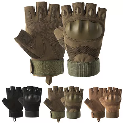 Tactical Safety Work Gloves Mechanic Wear Non-slip Knuckle Protection Fingerless • £11.99