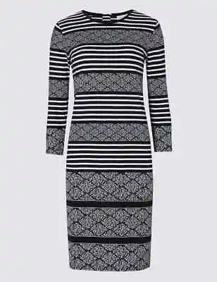 £6.50 • Buy M&S Per Una Women's Jacquard Stripe Dress In Navy -Slightly Imperfect