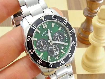 ROTARY 44mm Men's Green Dial Bracelet Chronograph Wristwatch GB00648/78 • £21