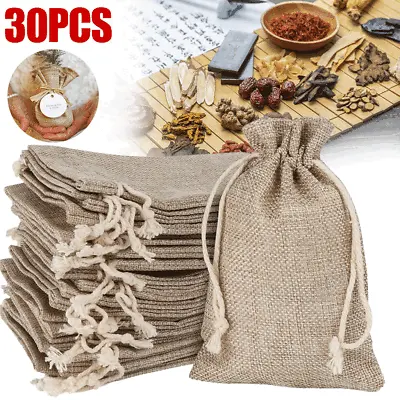 30Pcs Mini Drawstring Bags Cotton Linen Wedding Jewelry Candy Gift Storage Pouch • £3.29