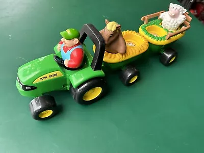 Little People Tomy Ertl John Deere Tractor Set Farmer And 2 Animals WORKS! Farm • $24.50