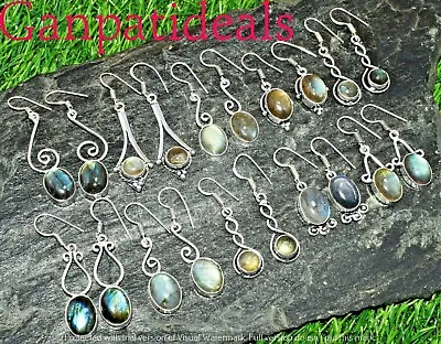  A++ Labradorite Gemstone Mix Shape Earring 925 Silver Plated 10 Pc Jewelry Lots • $15.82