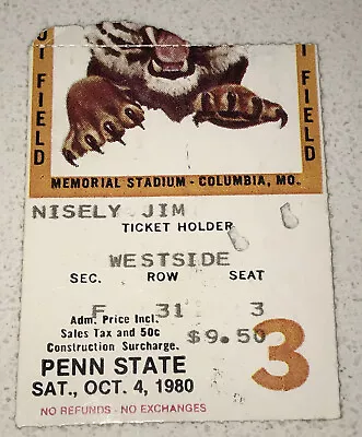10/4/80 Mizzou Missouri Tigers Penn State PSU NCAA  Ticket Stub Memorial Stadium • $14.99