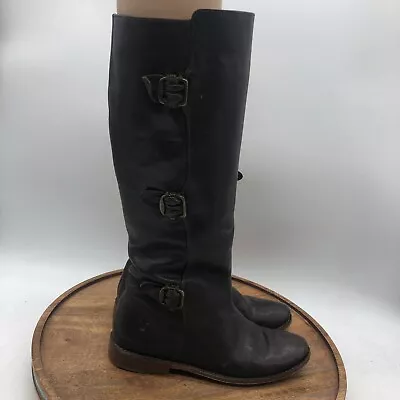 Frye Paige Brown Leather Buckle Tall Riding Moto Riding Biker Boots Size 6.5 B • $51.09