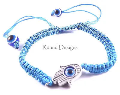 Hamsa Light Blue Silver Bracelet Evil Eye Charm Kabbalah Hand Fatima Judaica • £3.95