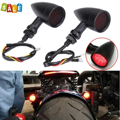 Motorcycle Black Bullet LED Brake Running Turn Signal Tail Light Fit Bobber Cafe • $18.99