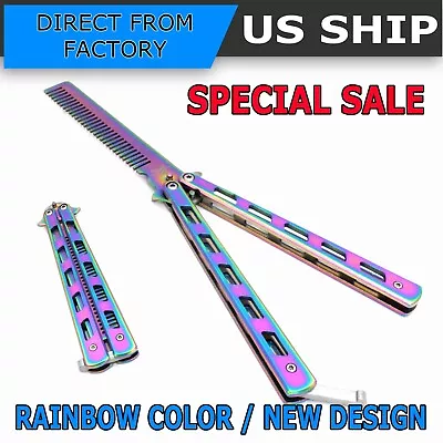 Butterfly Balisong Trainer Training COMB Knife Tool Metal Practice Black Silver • $7.99