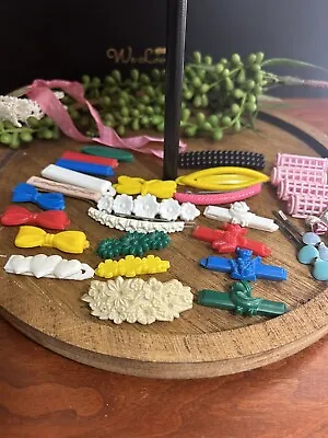 Lot Of Vintage 60-80s  Plastic  Barrettes  Animals Flowers Bows  Doll Curlers • $12