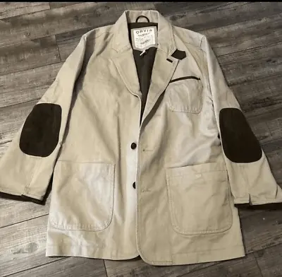 Vintage ORVIS Mens 42R Cotton Twill Leather Zambezi Safari Jacket Khaki Coat • $45