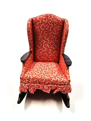 Dollhouse Miniature Artisan Chair Wing Back Red White Print Scale 1:12 Vintage • $40