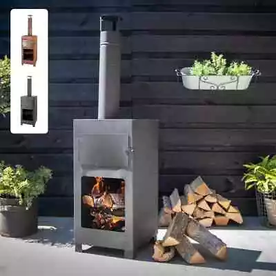 Esschert Design Terrace Stove With Pizza Oven Garden Fireplace Black/Brown VidaX • £324.99
