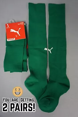 2 PAIRS Puma YOUTH SZ 2 Kneehigh Soccer Sport Socks Green AGES 10-14 #E17 • $9.99