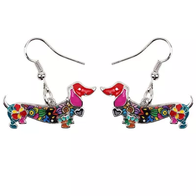 Enamel Alloy Dachshund Dog Earrings Big Long Drop Fashion Pets Jewelry For Women • $7.99