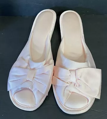 Vanity Fair Shoes Womens Sz L 8/9  Nylon Satin Slippers Vintage Made In USA Pink • $23.99