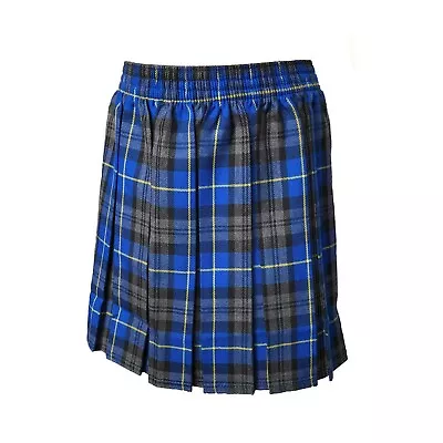 Girls School Skirt Tartan Box Pleated All Round Elasticated Knee Length Age 5-13 • £9.99