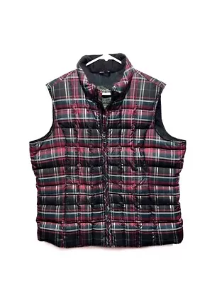 Eddie Bauer Womens Tartan Plaid Goose Down Full Zip Puffer Vest Size L Red • $29.99