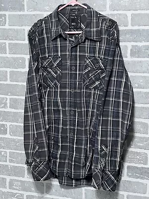 BKE Mens XL Gray Plaid Roll Tab Long Sleeve Button Up Shirt • $12.95