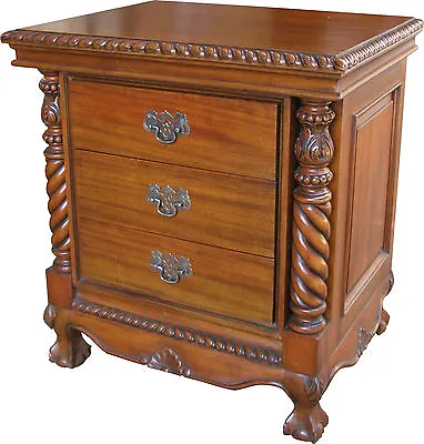 Solid Mahogany Chippendale Bedside Table Cabinet With Three Drawers NEW BS031 • £325