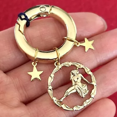 Vintage Virgo Zodiac Pendant Star Gold Tone Metal Heavy Duty Charm Holder Clip • $29.99