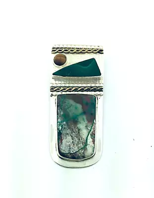 Large Sterling Silver Multi-Green Gemstone Pin Or Pendant • $39.99