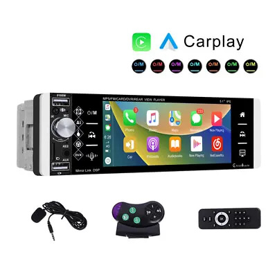 Single 1 Din Apple/Android Carplay Car Stereo Radio Bluetooth Touch AM/RDS 5.1  • $56.99