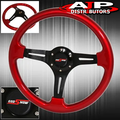 Universal 350mm 6 Bolt Hole Red Steering Wheel 1.75 Inch Deep Dish Godsnow • $52.99