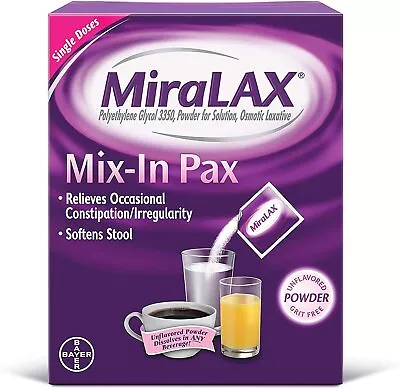 MiraLAX Mix-In Pax Single Dose Packets Unflavored/Grit Free Laxative... • $21.44