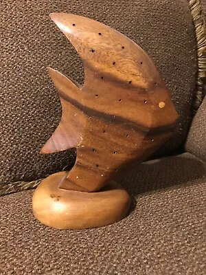 Vintage Genuine Monkey Pod Wood Carving Angel Fish 9.5 Tall 6 Long Dolphin  • $12.99