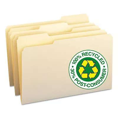 Smead 100% Recycled File Folders 1/3 Cut One-Ply Top Tab Legal Manila 100/Box • $26.55