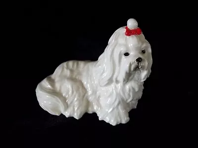 Norcrest White Maltese Terrier Puppy Dog  Red Bow Vintage Japan A693 • $14