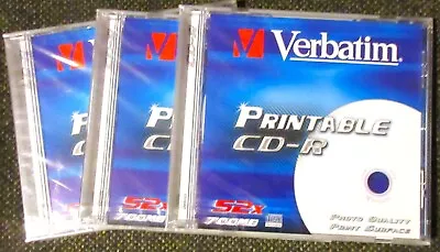 3 Sealed/unopened Verbatim Printable Cd-r Cds-52x-700mb-print & Photo+see List+ • $6.56