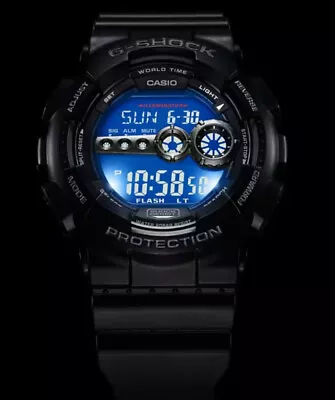 Excellent  $160 Negative Display World Time Casio G-Shock GD100-1B Watch • $44.99