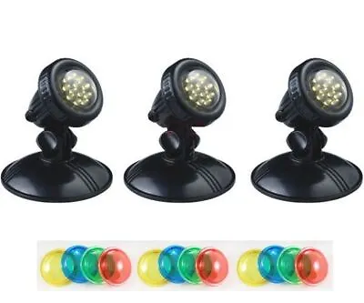 Garden Pond Light Set 3 LED & Coloured Lens Under Water Garden Xmas Lighting • £28.99