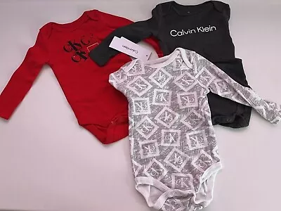 Calvin Klein Baby Boy 3 Piece Logo Bodysuit Set  3-6 Months Brand New With Tags • £35