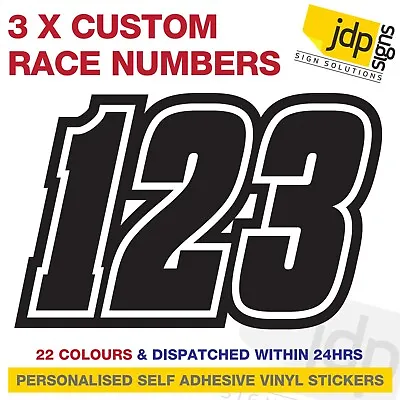 3 X Custom Race Numbers Vinyl Stickers Motocross Kart Decals Mx Dirt Bike • £7.20