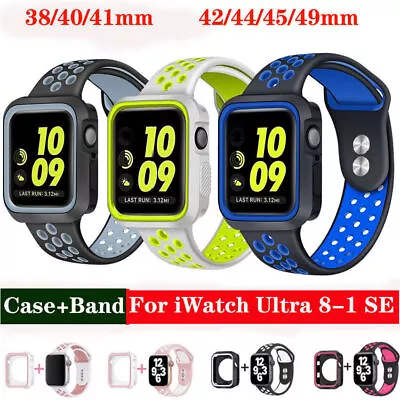 $10.99 • Buy For Apple Watch IWatch 8 7 6 SE 5 4 3 2 Silicone Watch Strap Band + Case Cover