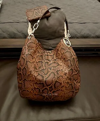 Michael Kors Lillie Large Snake Embossed Leather Shoulder Bag & Matching Wallet • $350