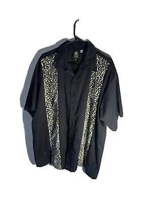 DADDY-Os MENS S/S BUTTON UP BOWLING SHIRT BLACK W/ SOFT LEOPARD PRINT SZ XL • $27.94