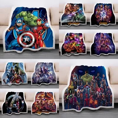 3D Marvel Avengers Flannel Blanket Soft Sofa Bedspread Sherpa Throw Rug Gifts UK • £17.03