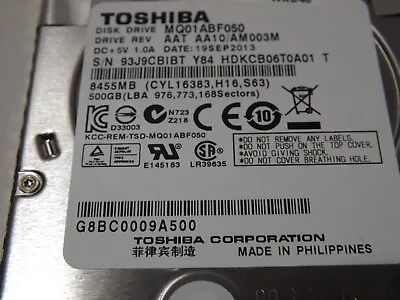 Toshiba 500GBInternal5400 RPM6.35 Cm (2.5 ) (MQ01ABF050) Mobile HDD • £10