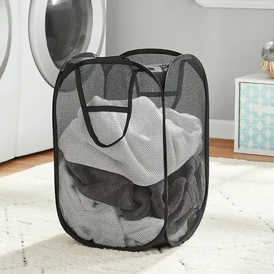 Pop Up Spiral Laundry Basket For Clothes Home Cart Hamper Black FREE SHIPPING • $9.99