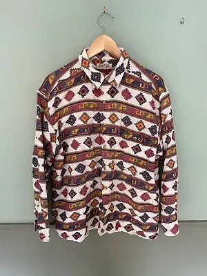 £4 • Buy Vintage Multicoloured Aztec Festival Short Sleeved Button Up Shirt