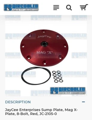 $54.99 • Buy JayCee Enterprises Sump Plate, Mag X-Plate, 8-Bolt, Red VOLKSWAGEN  BUG BEETLE 