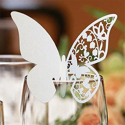 £9.75 • Buy Butterfly Wedding Name Place Cards For Wine Glass Laser Cut On Pearlescent Card