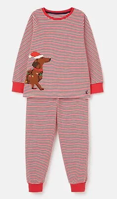 JOULES Christmas Pyjamas PJS Set Age 9 Red Stripe Dog Festive Sleepwell NEW OA01 • £14.99