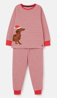 JOULES Christmas Pyjamas PJS Set Age 9 Red Stripe Dog Festive Sleepwell NEW OA01 • £14.99