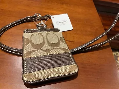 NWT COACH Khaki/Mahogany Signature C Lanyard Badge ID Card Case Holder #61766 • $78.79