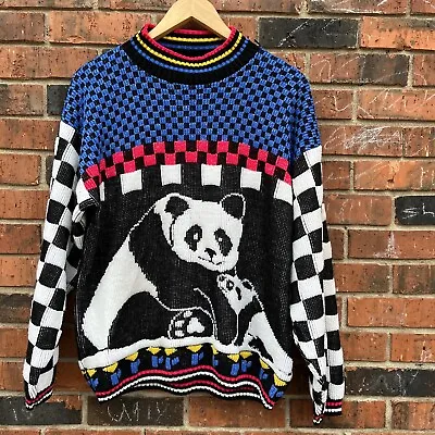 Vintage 1980s Panda Bear  Acrylic Knitwear Sweater Cute Animals Retro • £34.71