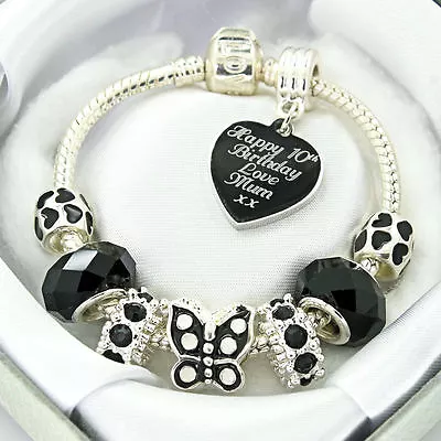 Personalised Jewellery Black Bracelet FREE Engraving Birthday GiftsUK Freepost • £11.99